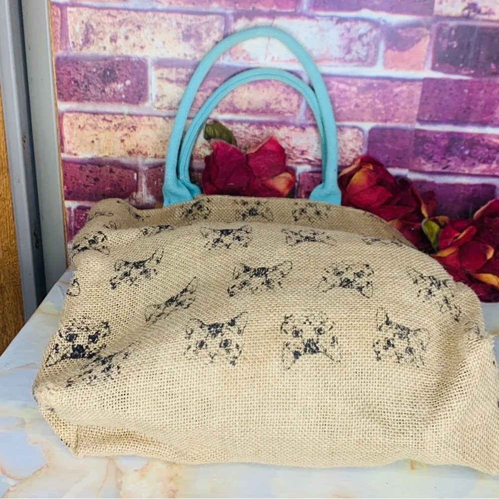 Burlap Tan Cat Print Large Beach Tote
